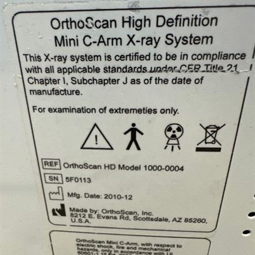 2010 OrthoScan FD Mini Mobile C-arm
